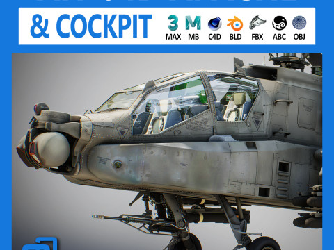 AH-64D Apache Longbow Helicopter with Cockpit Modello 3D