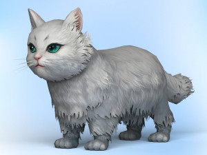 low poly white cat Modello 3D