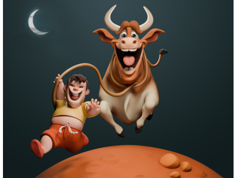 Stylized Cow and The Boy Modello 3D