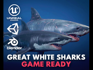 great white sharks - game ready Modello 3D